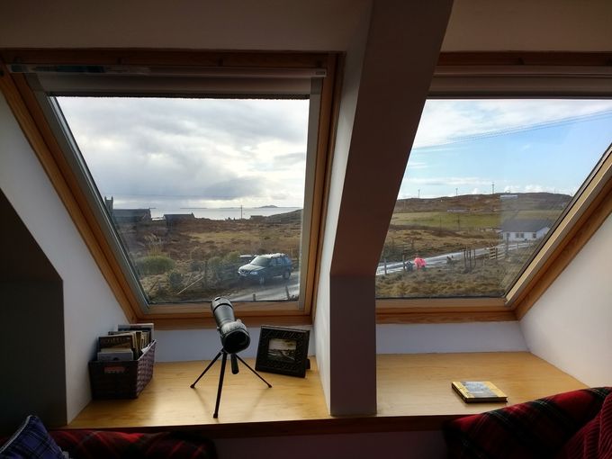 View from the main bedroom, The Church, the sea, Lunga, The mainland a good place to watch the boat coming and going.